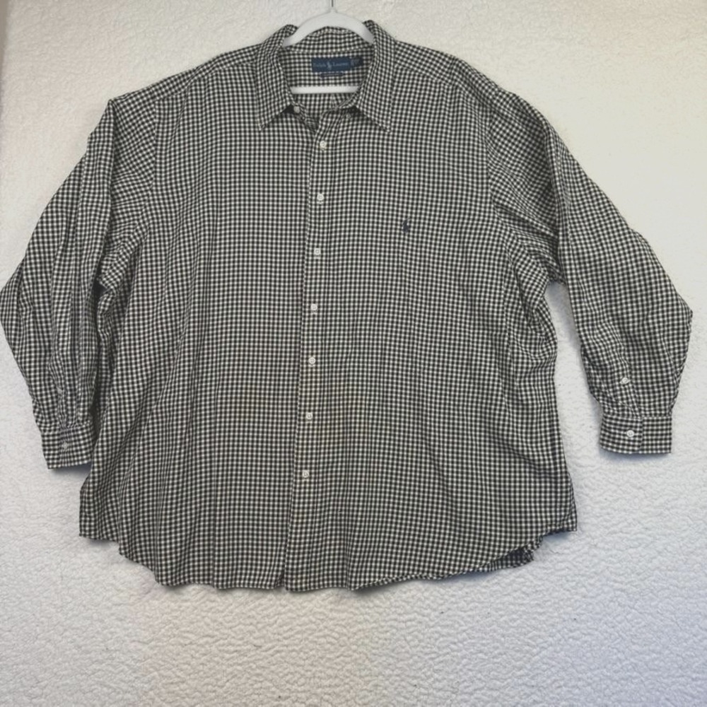 Ralph Lauren Shirt Mens 4XB Blue White Gingham Classic Fit Button Down Pony Logo